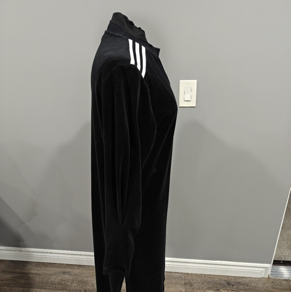 🐢 Adidas Black Bodycon Long Sleeve Velour Dress with White Accents Size XL - Picture 3 of 12